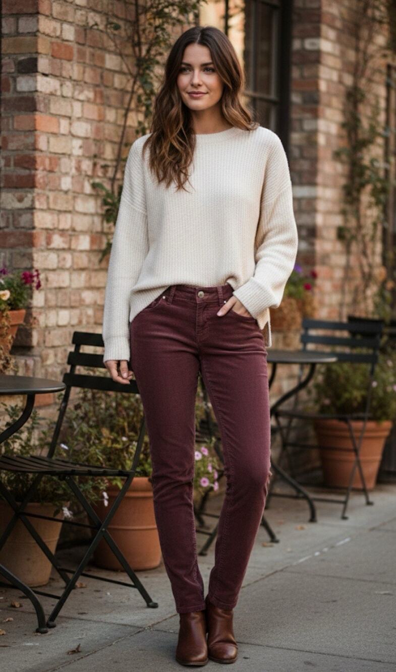 Free People Corduroy Pants Burgundy Wine Skinny Retro Boho Womens Size 28